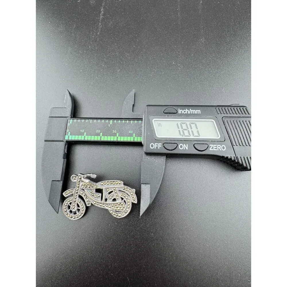 Sterling Silver 925 Marcasite Motorcycle Brooch Pin